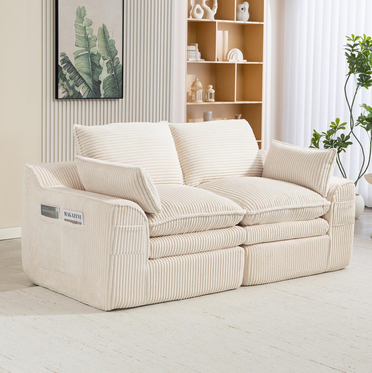 2-SITZER Sofa 191/94/85 cm mit Seitentaschen, Kissen und Federkern, Cordbezug, Beige - Beige, Textil (191/85/94cm) - Redom