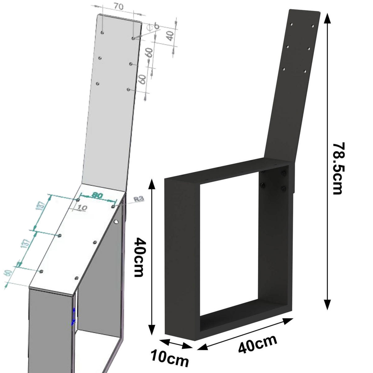BANKGESTELL mit Lehne 2x aus Metall Schwarz Bankbeine - Schwarz, Metall (10/78.5/40cm) - DanDiBo