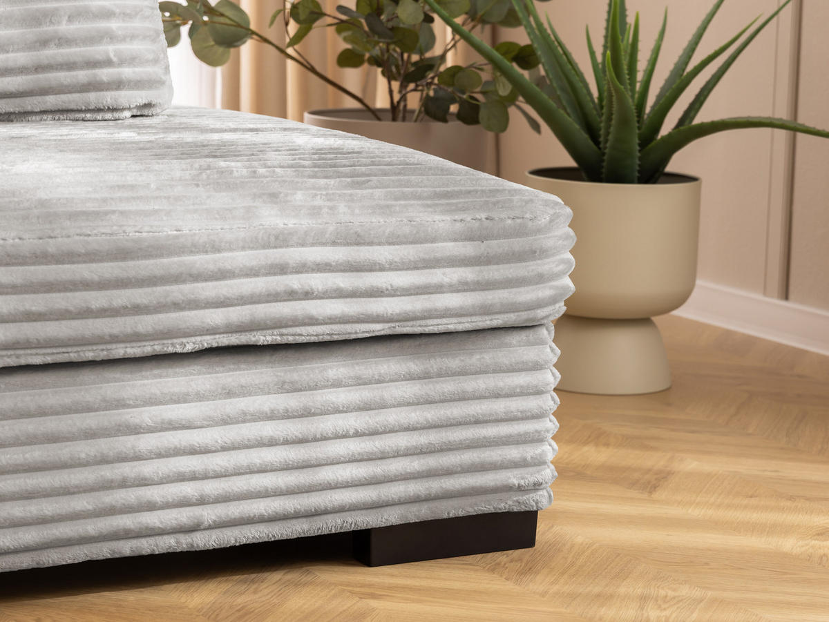 ECKSOFA Wolke mit tiefer Sitzfläche, Schlaffunktion und praktischem Bettkasten aus weichem Taupe Cordstoff - Taupe/Schwarz, Holz/Kunststoff (162/225cm) - S-Style