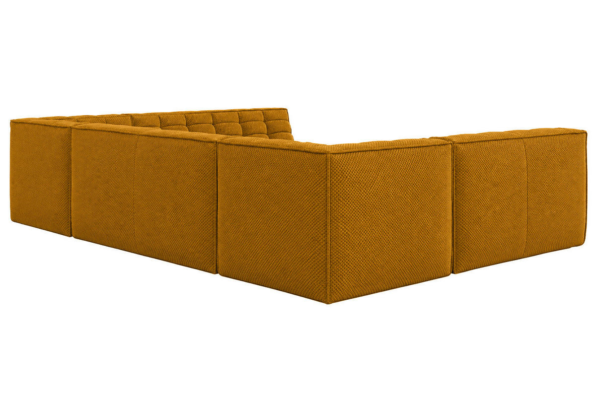 ROHOVÁ SEDAČKA U XL modulární ve tvaru U, plyšová tkanina Pop, Hořčicová, LAZY U XL - žlutá, dřevo (346/76/253cm) - Kaiser Möbel