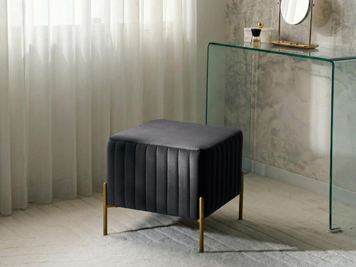 HOCKER Samtstoff Schwarz Utah - Schwarz, Textil (47/43/47cm) - Beliani