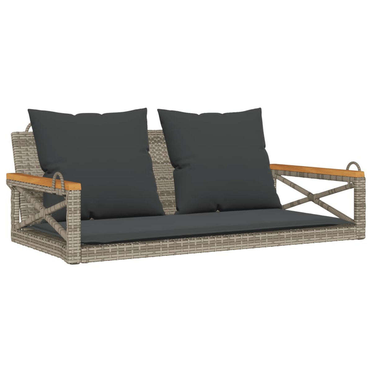 HÄNGEBANK mit Kissen Grau 109x62x40 cm Poly Rattan - Grau, Holz (109/40/62cm) - furnicato