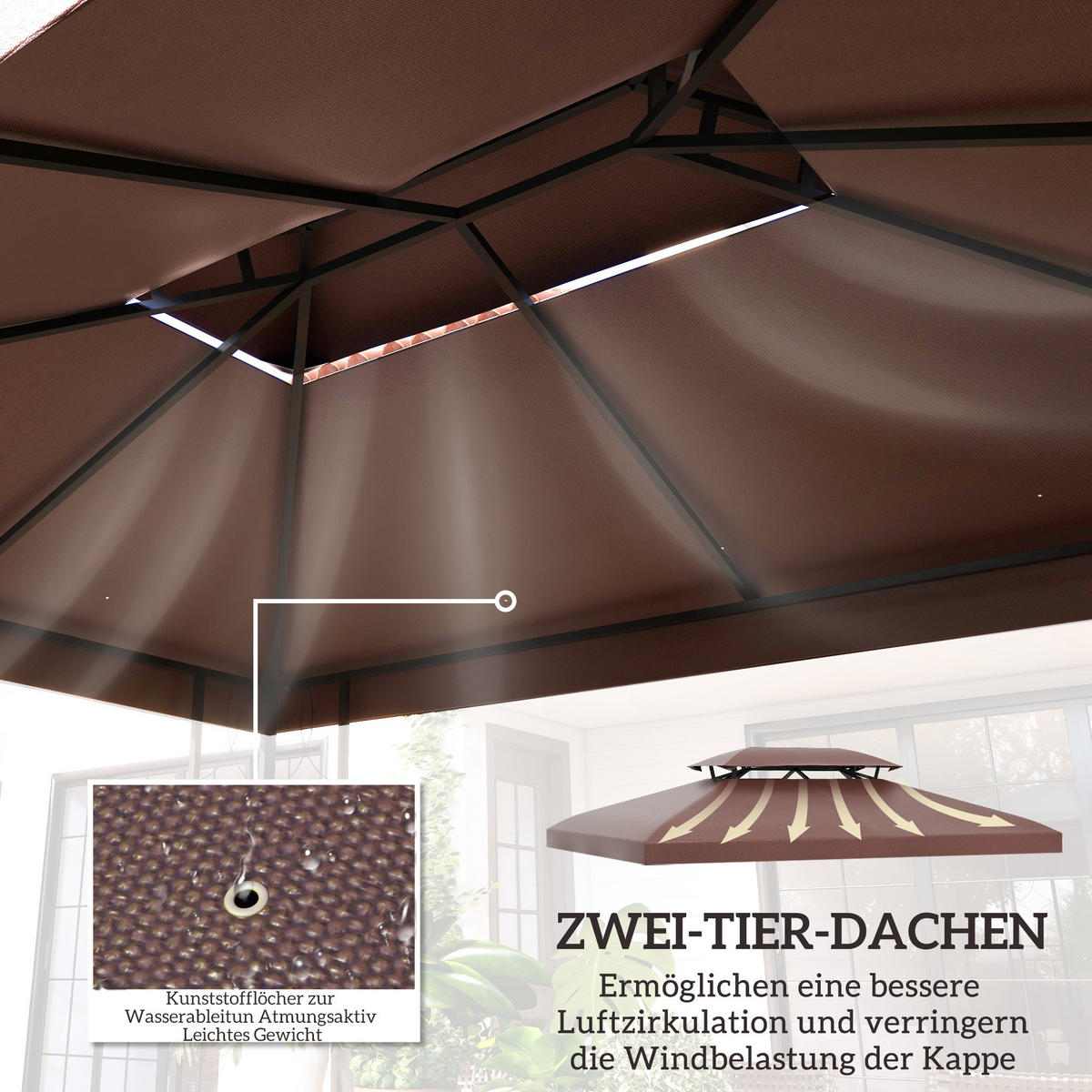 PAVILLONDACH, Polyester, Kaffee - Braun, Kunststoff (400/20/300cm) - Outsunny