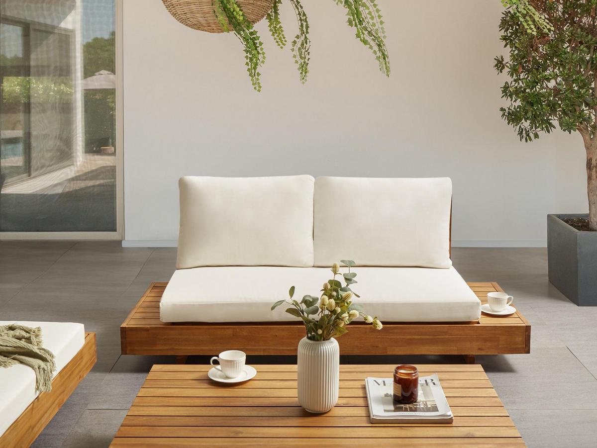 LOUNGESOFA 2-Sitzer Heller Holzfarbton Marettimo - Hellbraun/Weiß, Holz (167/70/68cm) - Beliani