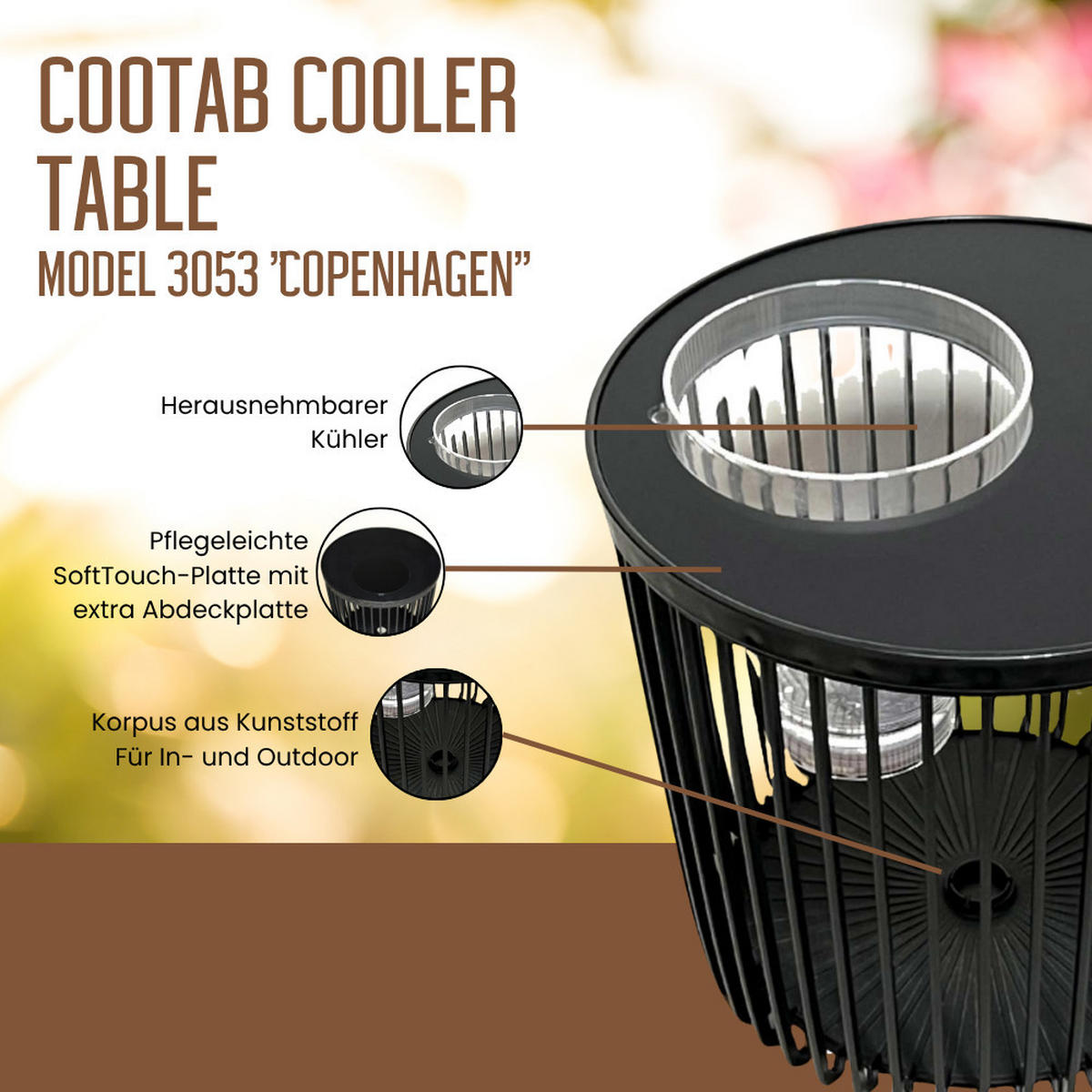 BEISTELLTISCH MIT ACRYL-WEINKÜHLER Copenhagen schwarz 45 cm - Schwarz, Kunststoff (45/45/45cm) - COOTAB Cooler Table