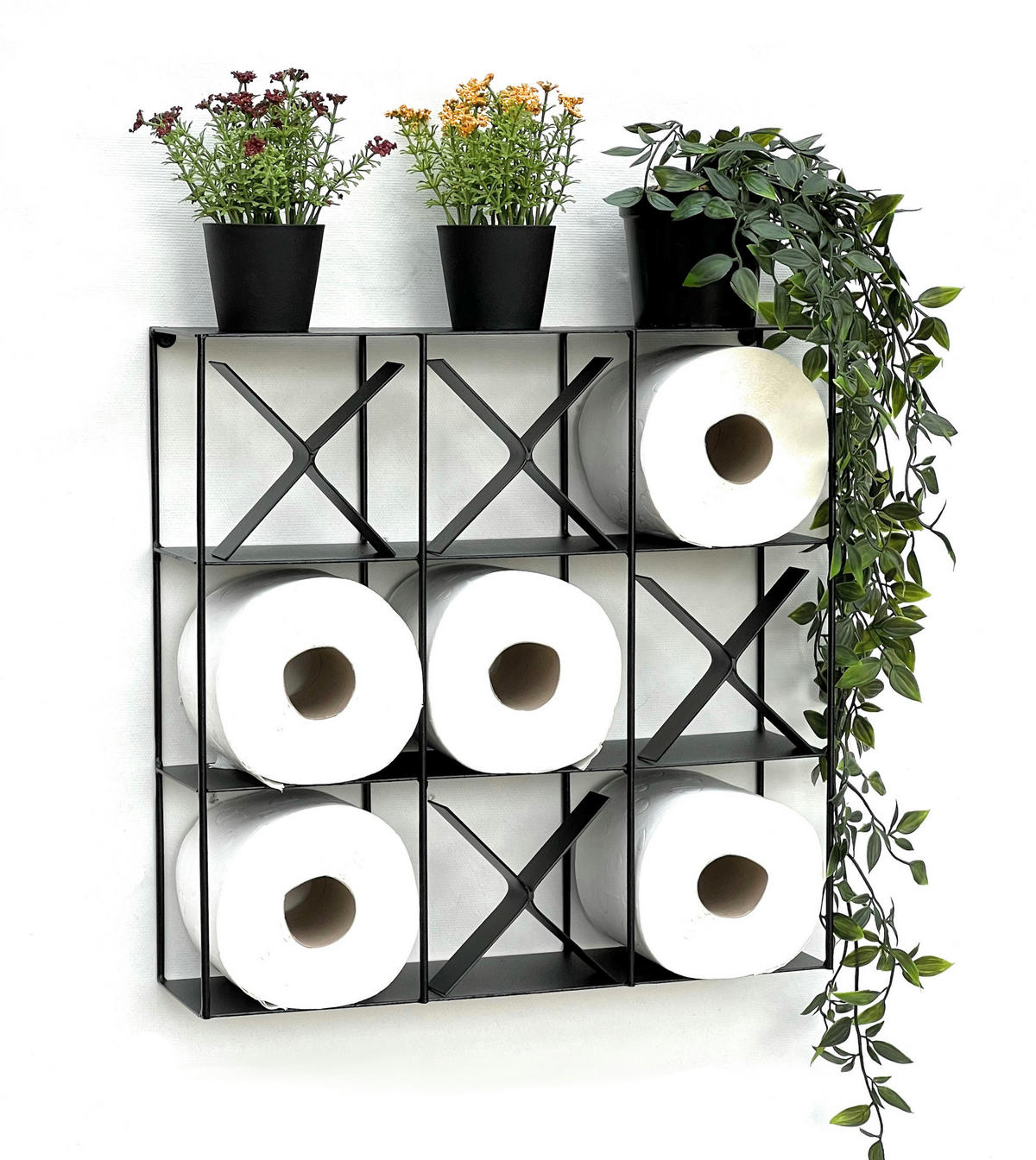 TOILETTENPAPIERHALTER Wand Tic Tac Toe Metall Schwarz 40/10/40 cm - Schwarz, Metall (40/40/10cm) - DanDiBo