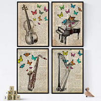 POSTER Set mit 4 Jahrgang MusicalesPiano, Arpa, Violin, Saxo A4 Rahmenlos - Klar, Papier (29.7/3cm) - Nacnic