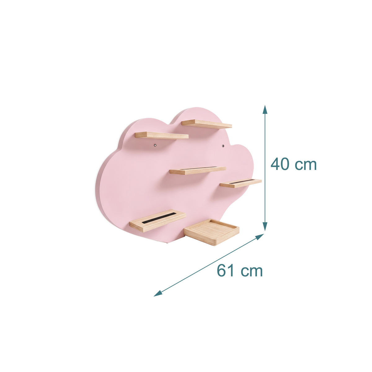 WANDREGAL Rosa Wolkenform 40 cm - Rosa, Holz/Holzwerkstoff (61/40/17cm) - Relaxdays