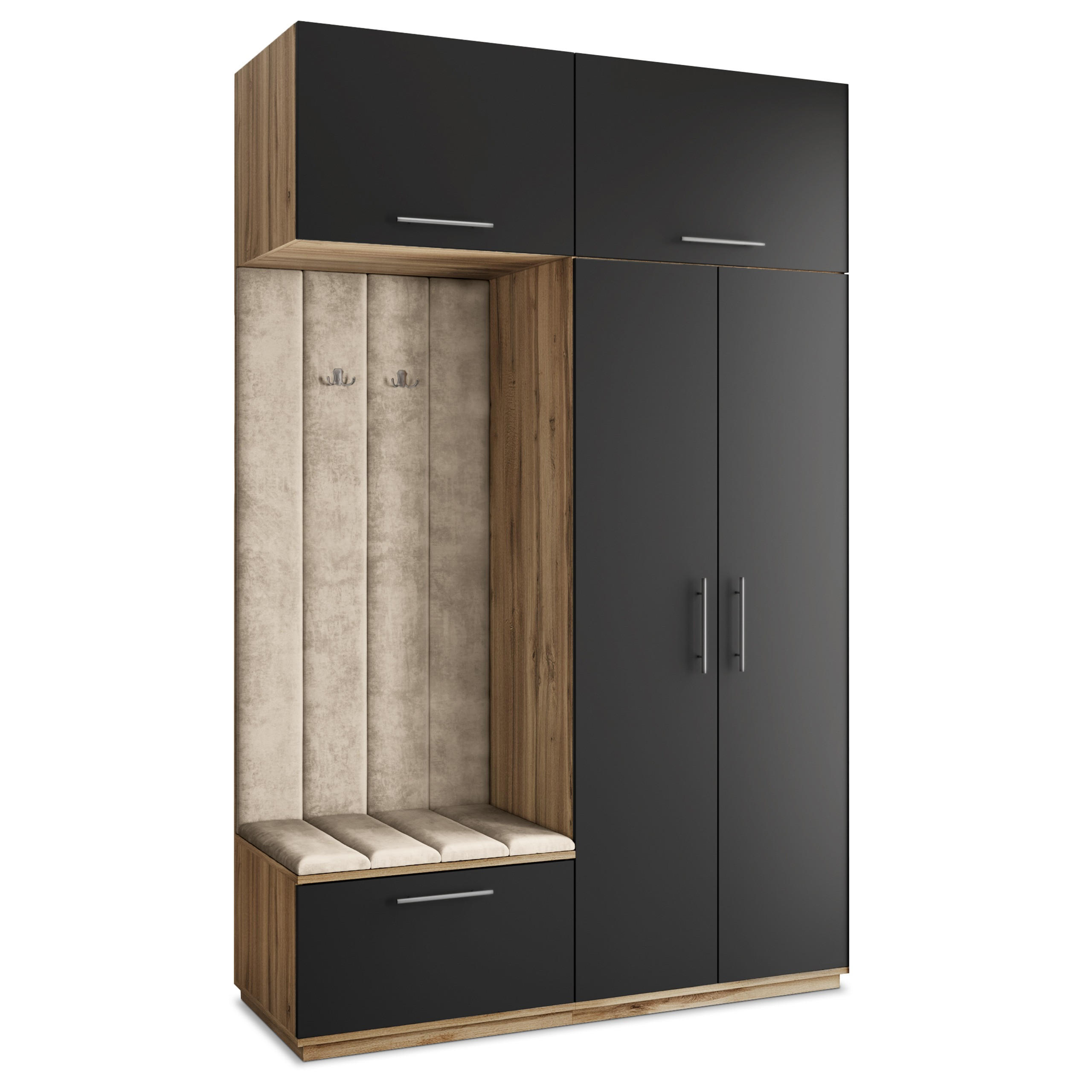 Masseno Garderobenschrank Eiche Wotan, Schwarz, Beige 150x240x60 cm