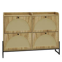 SCHUHSCHRANK aus Spanplatte 121x25x91,5cm in Natur mit Rattan-Türen - Naturfarben, Holzwerkstoff (121/91.5/25cm) - Modfu