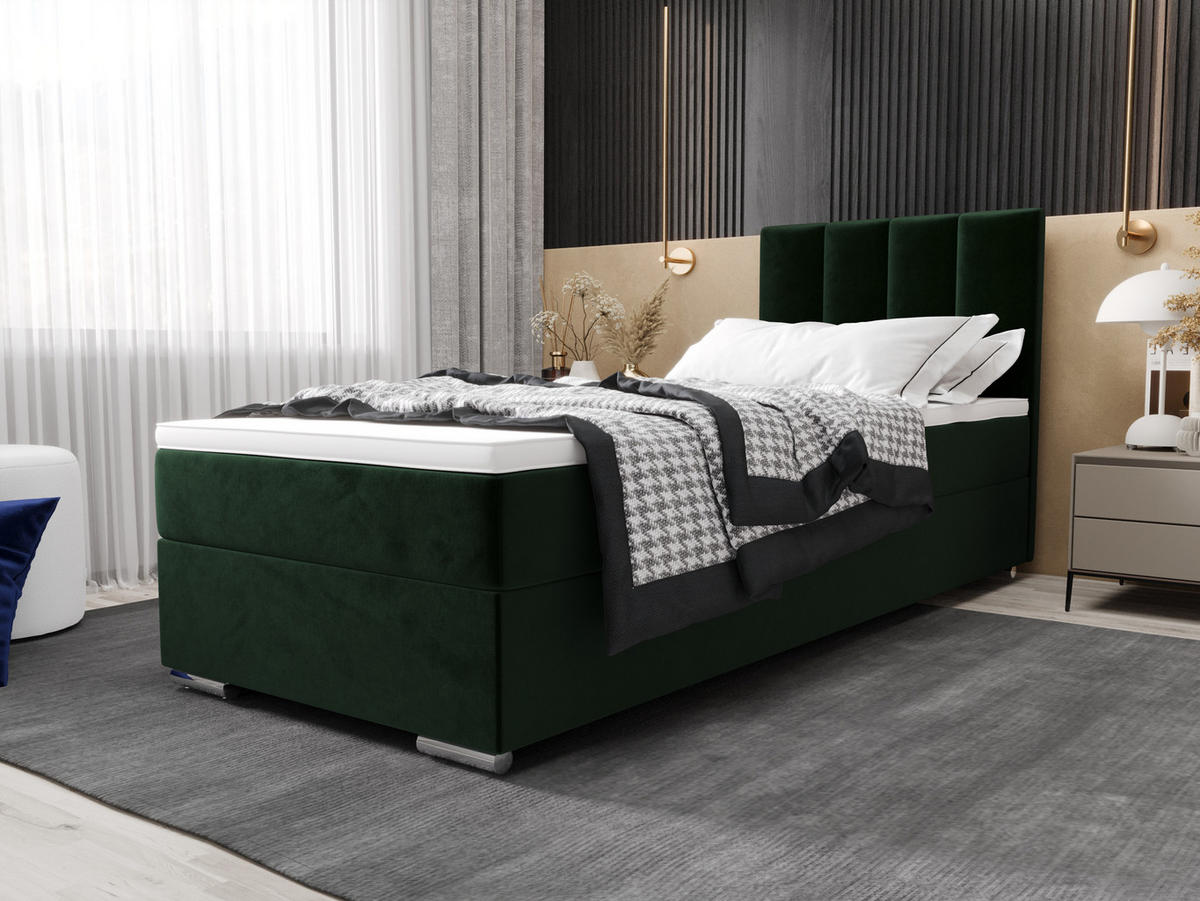 BOXBETT ZILANO 2 mit Matratze H3 und Topper 90x200 Itaka 10 - Grün, Holz/Textil (90/200cm) - Bedante