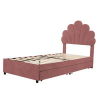 KINDEREINZELBETTEN aus Samt 90x200 cm in Rosa mit 2 Schubladen & Lattenrost - Dunkelrosa, Textil (90/200cm) - Modfu