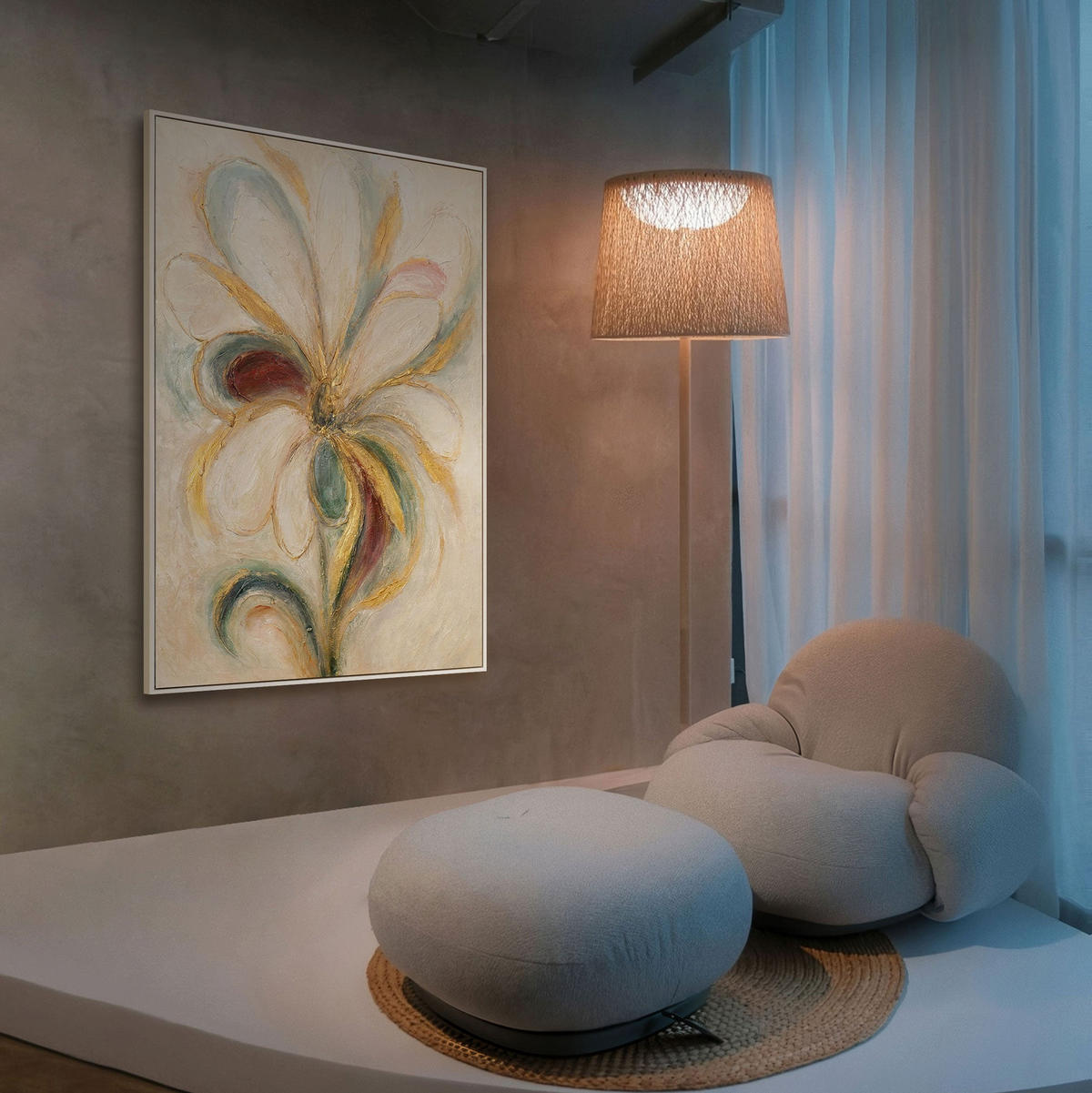 GEMÄLDE Blumige Energie Schattenfugenrahmen Eichefarben 120x80 cm - Eichefarben, Holz (120/80cm) - YS-art gallery