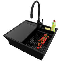 GRANITSPÜLE Oslo Pocket, 2-er set Alles Schwarz 58/53 cm 1 Becken + Küchenarmatur 40/38 cm + Ablauf-Set + Küchenzubehörset ab 60er Unterschrank - Schwarz, Kunststoff (58/20/53cm) - Primagran