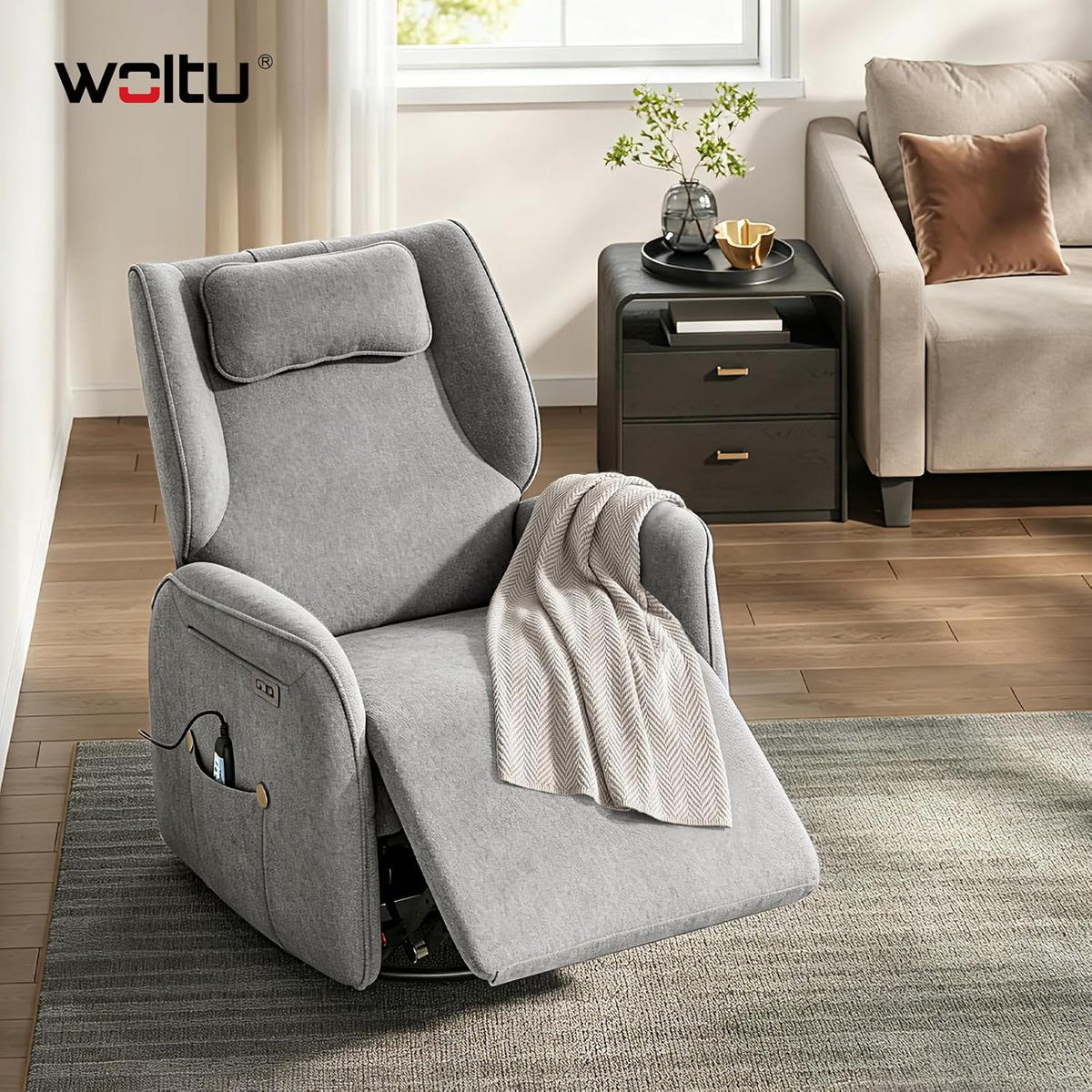 RELAXSESSEL mit Massage, Liegefunktion, Ladeport, Grau - Grau, Kunststoff/Textil (84/97/99cm) - Woltu