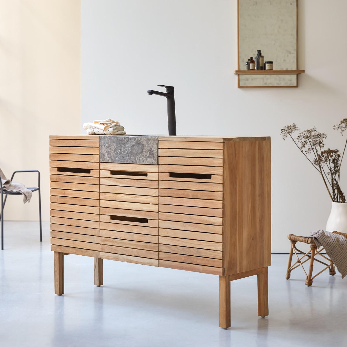 BADEZIMMERMÖBEL Slats Natur aus Teak - Naturfarben, Holz (122/91/41cm) - Tikamoon