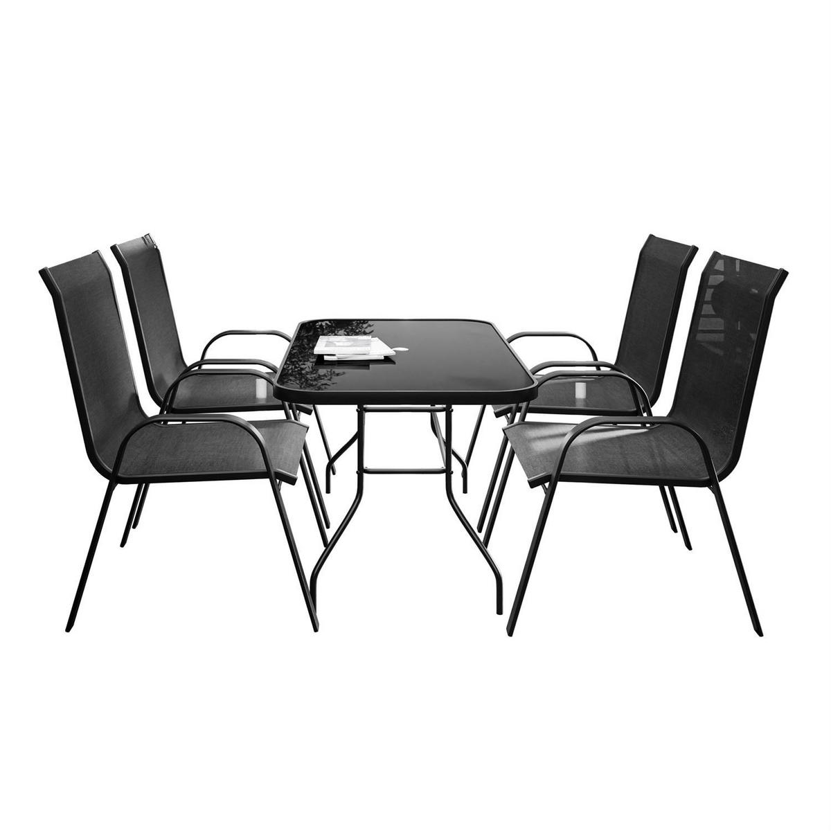 DINING LOUNGESET TERRA Gartenmöbelset aus Polyrattan - Schwarz, Textil - Lookway