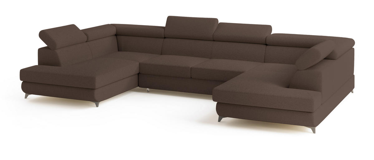 WOHNLANDSCHAFT VINTESSA Braun Boucle-Stoff mit Schlaffunktion - Braun, Holz (323/89/190cm) - MASSENO