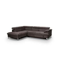 ECKSOFA mit Schlaffunktion und Bettkasten, verstellbare Kopfstützen - Chromfarben/Dunkelgrau, Textil/Metall (256/208cm) - Cotta