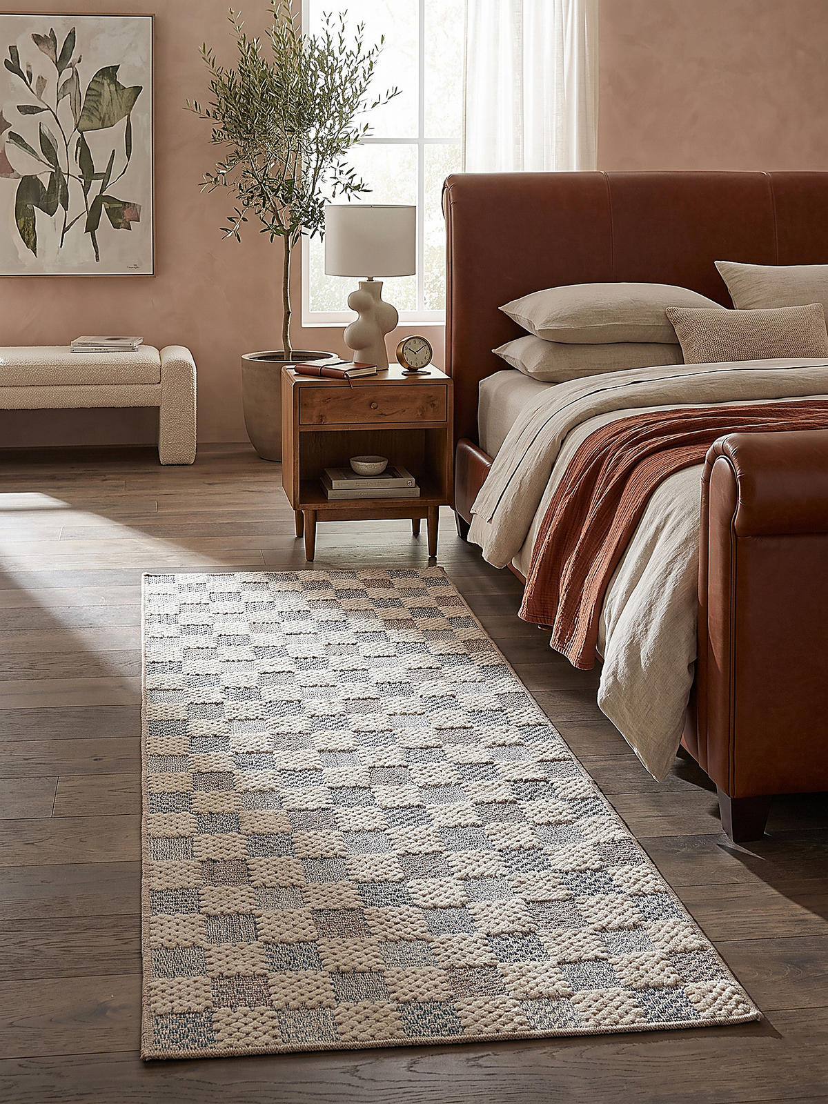 TEPPICHLÄUFER waschbar AFTON, Schachbrettmuster, Natur-Blau, 80 x 230 cm - Beige, Textil (80/230cm) - KADIMA DESIGN