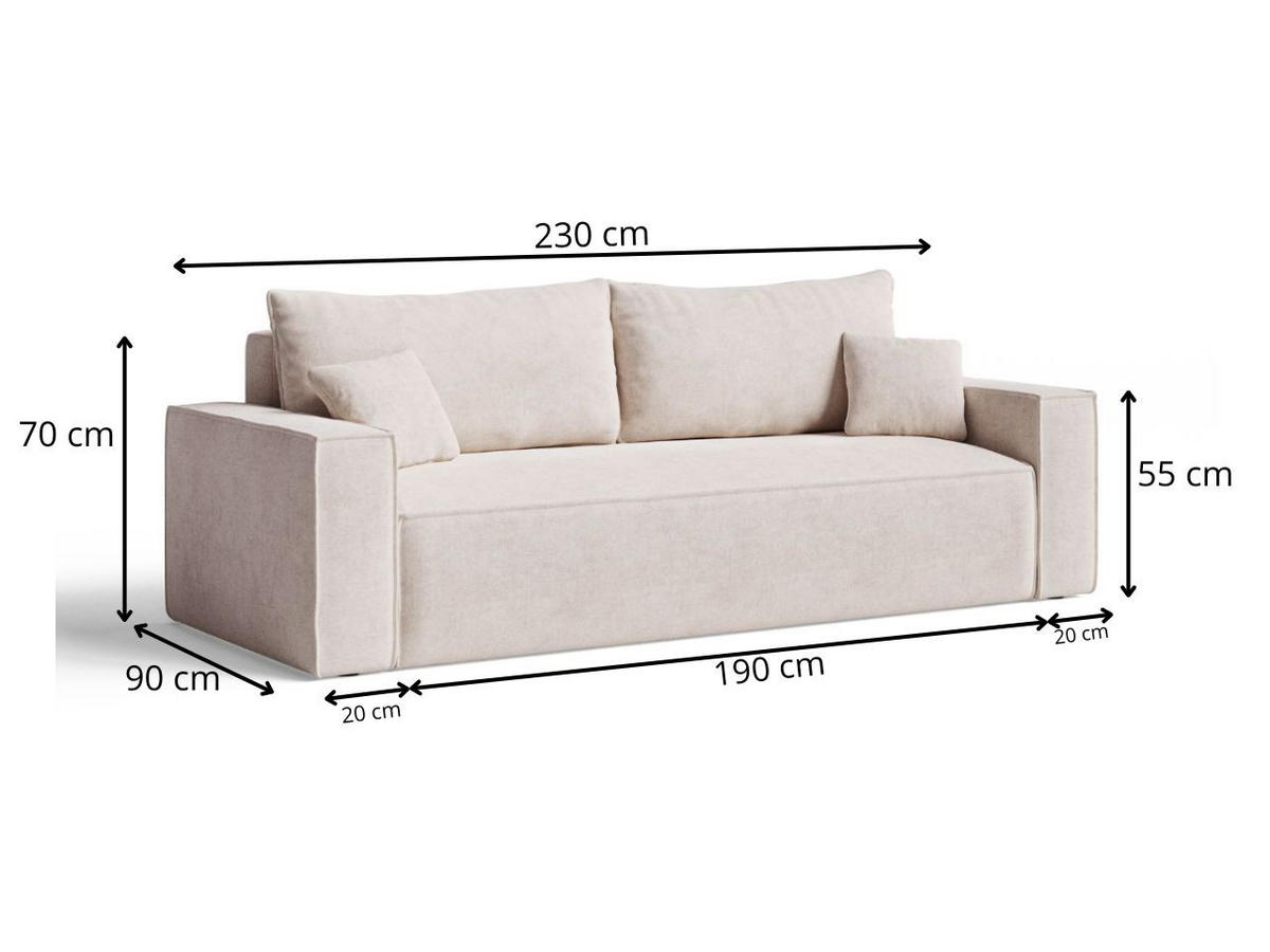 SOFA 230/90/70 Creme Sivra - Creme, Kunststoff/Textil (230/70/90cm) - Graingold
