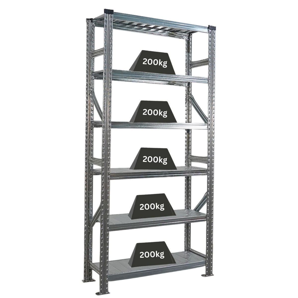 FACHBODENREGAL Proximo Stecksystem 210x90x32cm 6 Ebenen Beidseitig nutzbar Verzinkt - Silberfarben, Metall (90/210/32cm) - PROREGAL