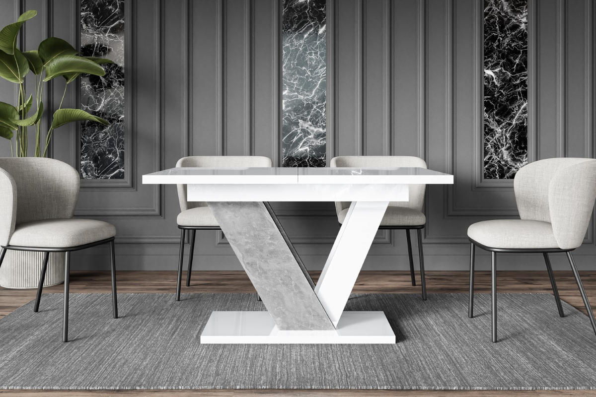 ESSTISCH ausziehbar 120 -160x80x75 cm - White Gloss / Stone - CLASI - Weiß Hochglanz/Grau, Holzwerkstoff (120/80/75cm) - ALTDECOR