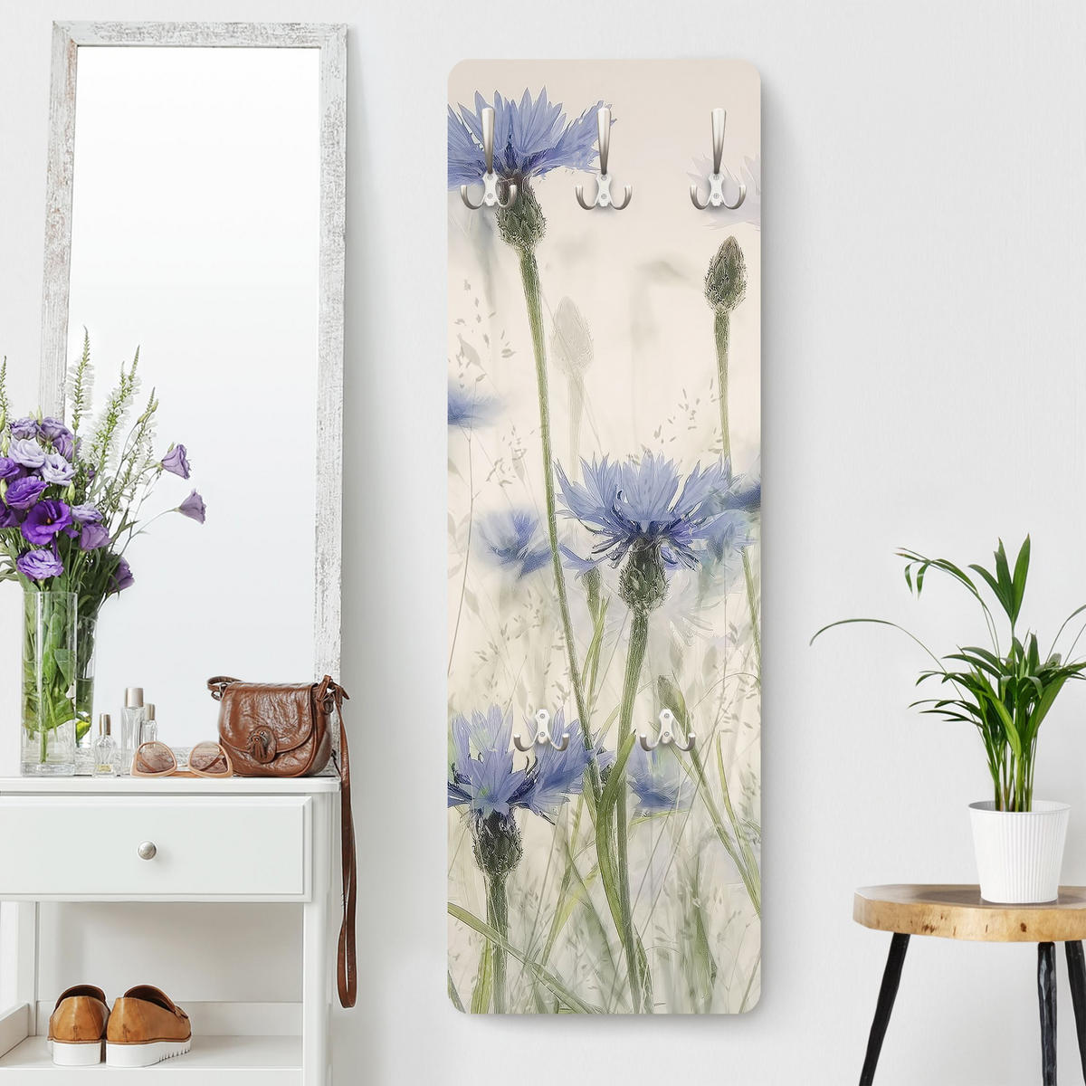 WANDGARDEROBE - Kornblumen und Gräser im Feld 34/105 cm - Violett, Holzwerkstoff (34/105/1.6cm) - Bilderwelten