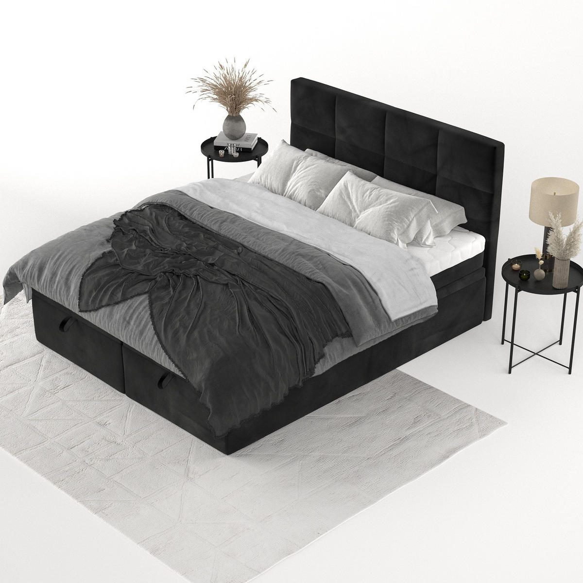 BOXBETT Tessa 180/200 cm Schwarz im Kronos Stoff - Schwarz, Holz/Holzwerkstoff (180/200cm) - AltaBeds