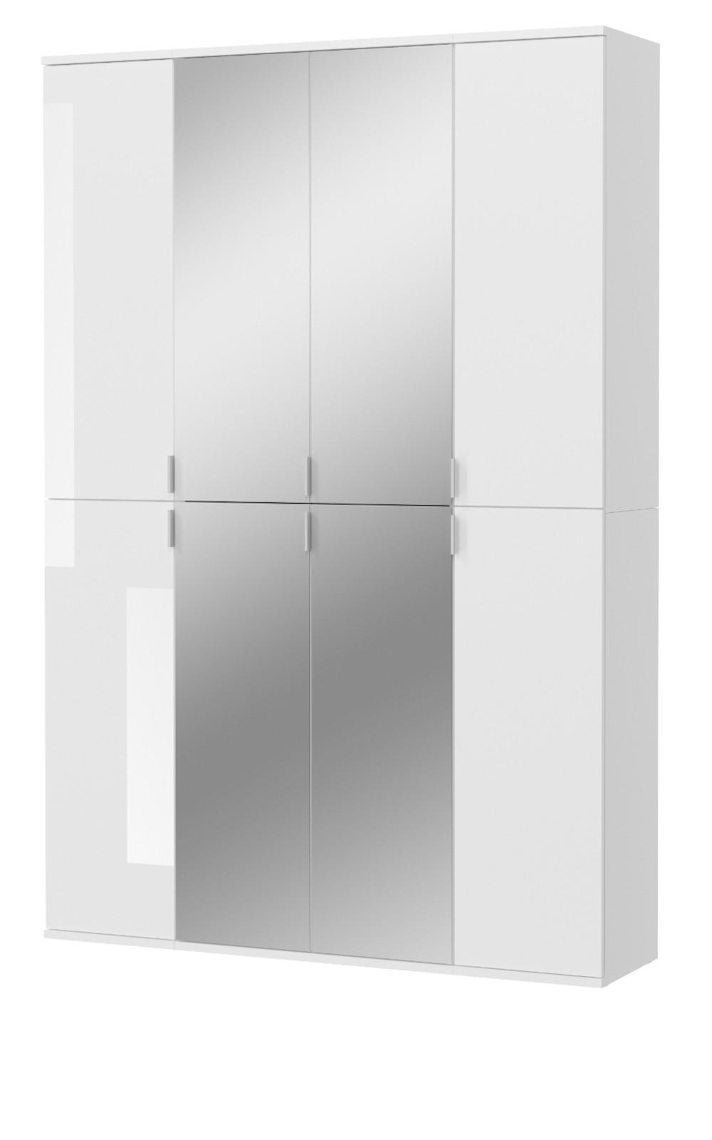 KLEIDERSCHRANK weiß Hochglanz 122 cm, Stauraumschrank mit Spiegeltüren - Weiß Hochglanz/Silberfarben, Glas/Holzwerkstoff (122/193/34cm) - Inn.Furn
