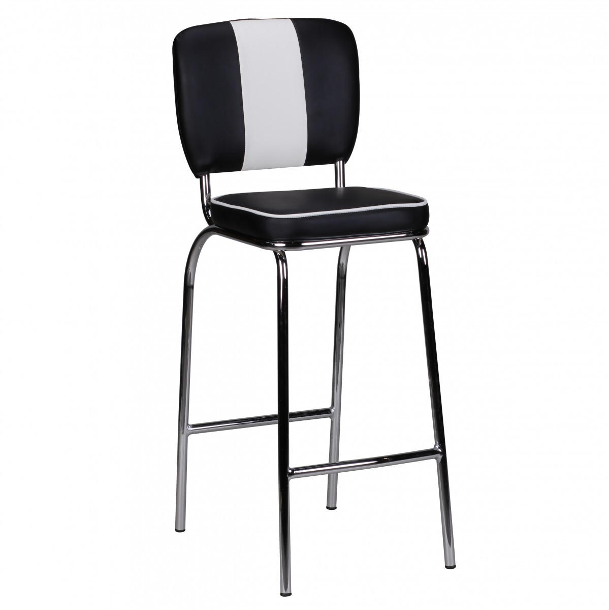 BARHOCKER Kunstleder Chromfuß Retro, Schwarz 40x38x110 cm - Silberfarben/Schwarz, Kunststoff/Textil (40/110/38cm) - KADIMA DESIGN
