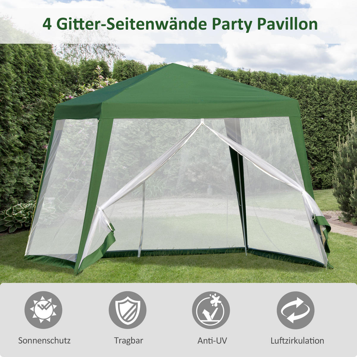 GARTENPAVILLON Metall+Polyester Grün - Grün, Kunststoff/Metall (300/245/300cm) - Outsunny