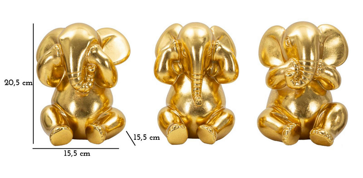 DEKOFIGUREN IM 3ER-SET, goldfarben, Polyresin, Motiv: Elefanten - Goldfarben, Kunststoff (15.5/20.5/15.5cm) - Mauro Ferretti