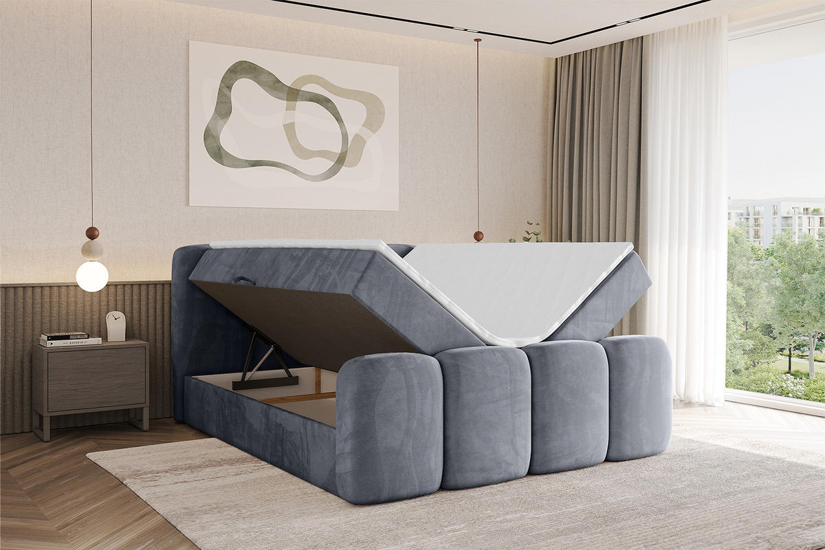 BOXBETT mit Matratze H4 und Lattenrost - NINA-Z - 160x200 cm Casablanca - Grau - Anthrazit, Holzwerkstoff (160/200cm)