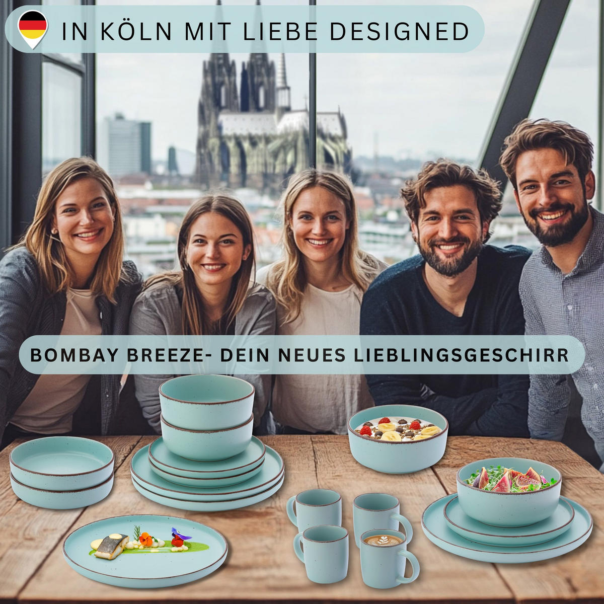 KAFFEEBECHER BOMBAY BREEZE - 4 teilig aus Steingut - Pastellblau, Stein (0.8L) - Sänger