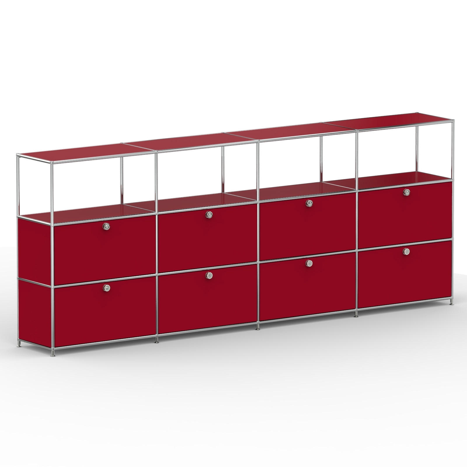 HOCHSCHRANK, 4 offene Fächer, 8 Klappen, Breite 302 cm, Rubinrot - Chromfarben/Silberfarben, Metall (40/118/302.2cm) - Versee