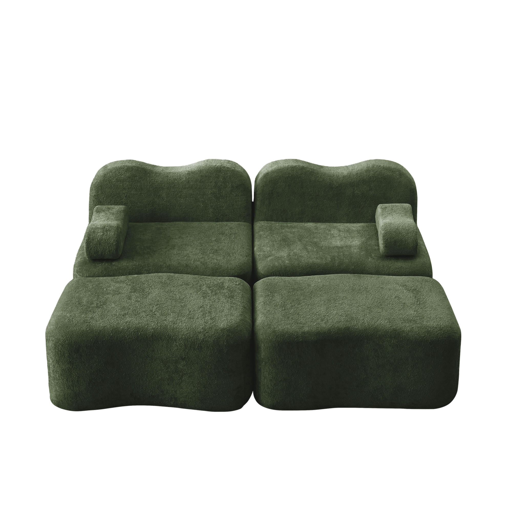 2-SITZER 192/167/70 cm Grün aus Samt mit 2 Ottomans - Grün, Textil (167/70/192cm) - OKMYHOME