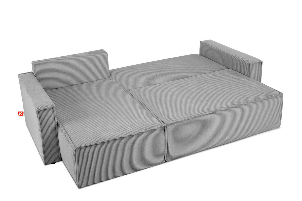 ECKSOFA-LINKS/RECHTS NAPI Schlaffunktion mit Cordbezug, hellgrau - Hellgrau/Schwarz, Textil (246/148cm) - KONSIMO®