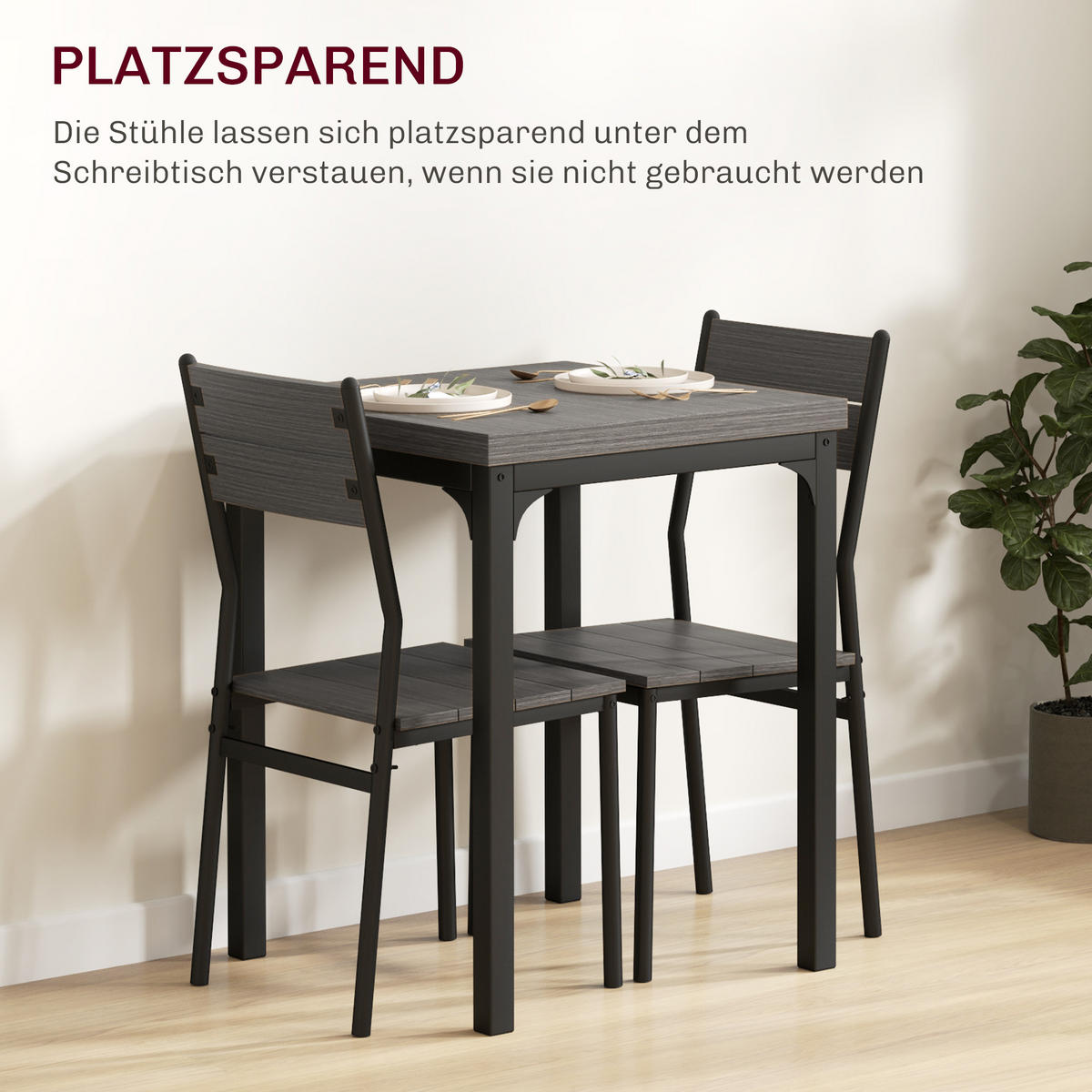ESSGRUPPE MDF Metall Grau - Schwarz/Braun, Holzwerkstoff (60/76/60cm) - HOMCOM