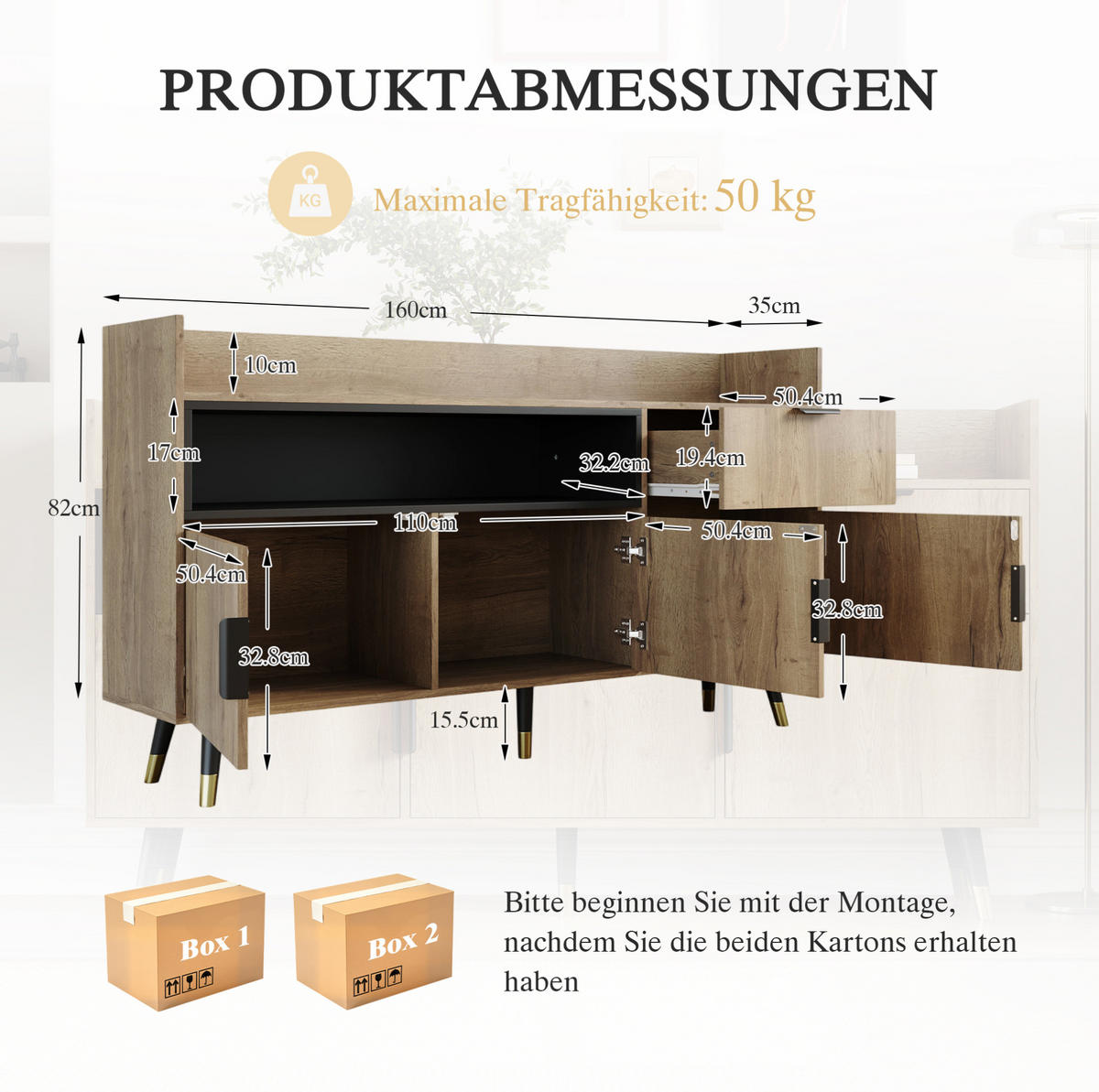 SIDEBOARD 160/35/82 cm mit 2 Türen, Schublade & offenem Fach in Natur - Naturfarben, Holzwerkstoff (160/82/35cm) - BEAOK