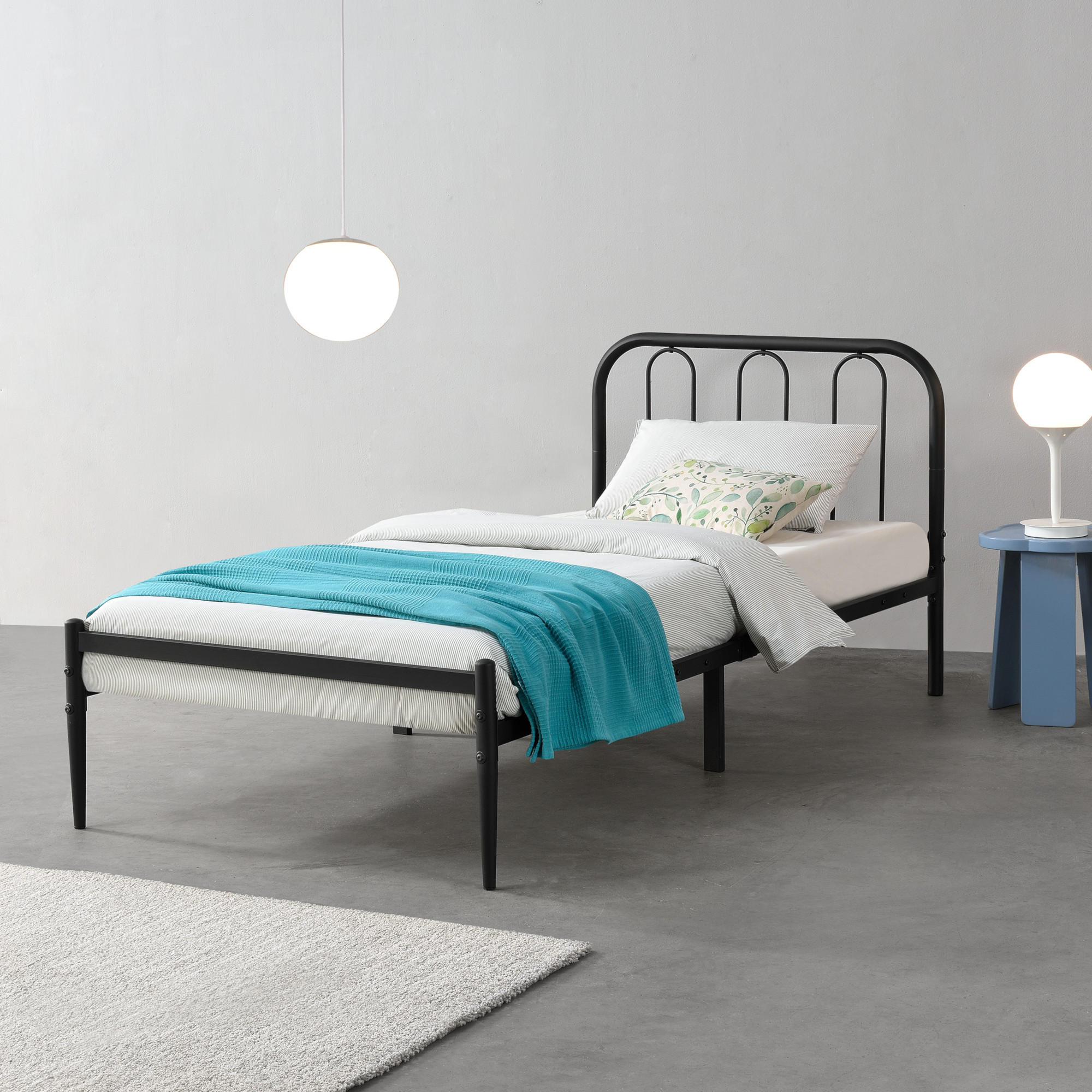 METALLBETT Hanko - Schwarz, Metall (90/200cm) - [en.casa]