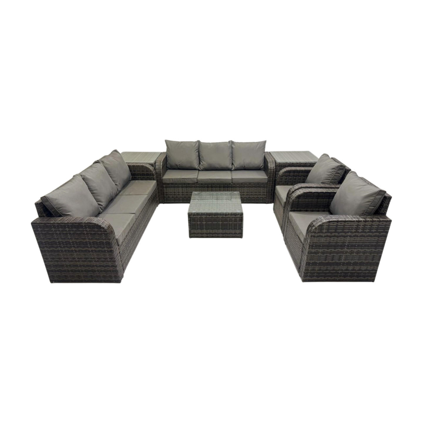 GARTENTISCHGRUPPE Polyrattan Dunkelgrau 7-teilige - Dunkelgrau/Grau, Glas/Kunststoff - Fimous