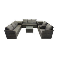 GARTENTISCHGRUPPE Polyrattan Dunkelgrau 7-teilige - Dunkelgrau/Grau, Glas/Kunststoff - Fimous