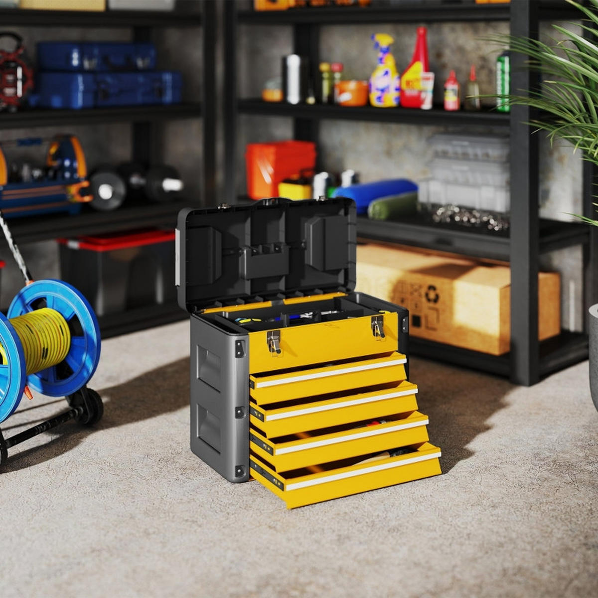 WERKZEUGKOFFER mit 4 Schubladen, Mini-Boxen und Top-Fach, Gelb - Gelb, Kunststoff (25.3/40.7/49.7cm) - Novahome