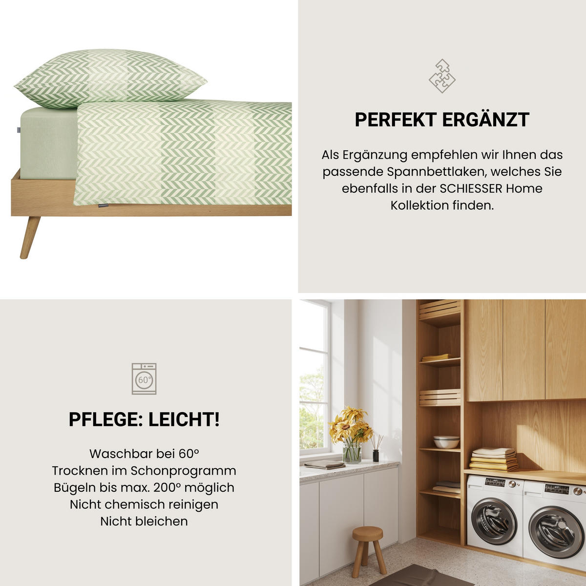 BETTWÄSCHESET Maribel - Renforcé - 2-teilig - 155 x 220 cm - Grün - Grün, Textil (155/220cm) - SCHIESSER