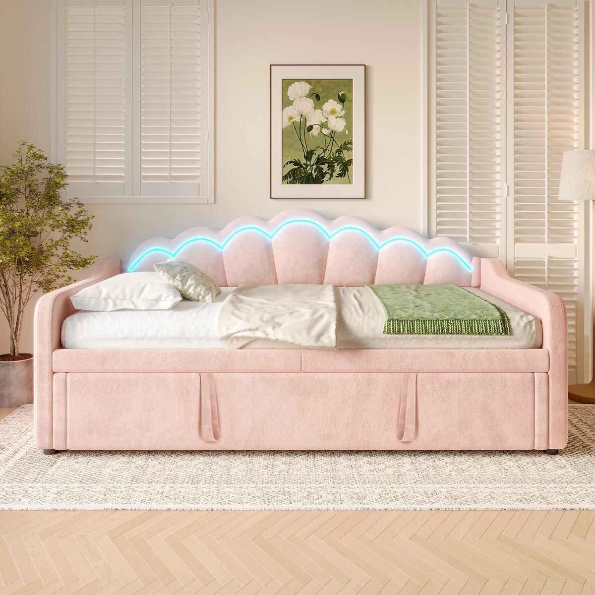DAYBETT 90/180x200 cm LED rosa - Rosa, Textil (180/200cm) - Fortuna Lai