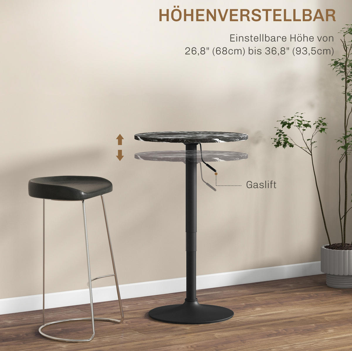 COUCHTISCH 60/60/93 cm höhenverstellbar mit wasserresistenter Tischplatte und stabilem Stahlfuß, Schwarz - Schwarz, Holzwerkstoff (60/60/93.5cm) - Redom