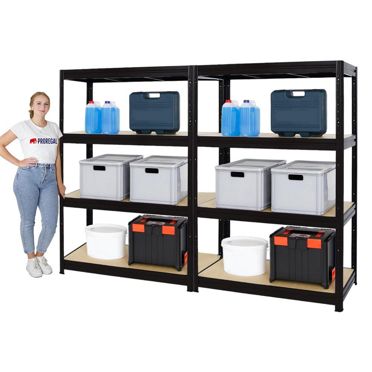 SCHWERLASTREGAL Dino 2er-Set mit 2x 180x120x60 cm Fachlast 600 kg Schwarz - Schwarz, Metall (240/180/60cm) - PROREGAL