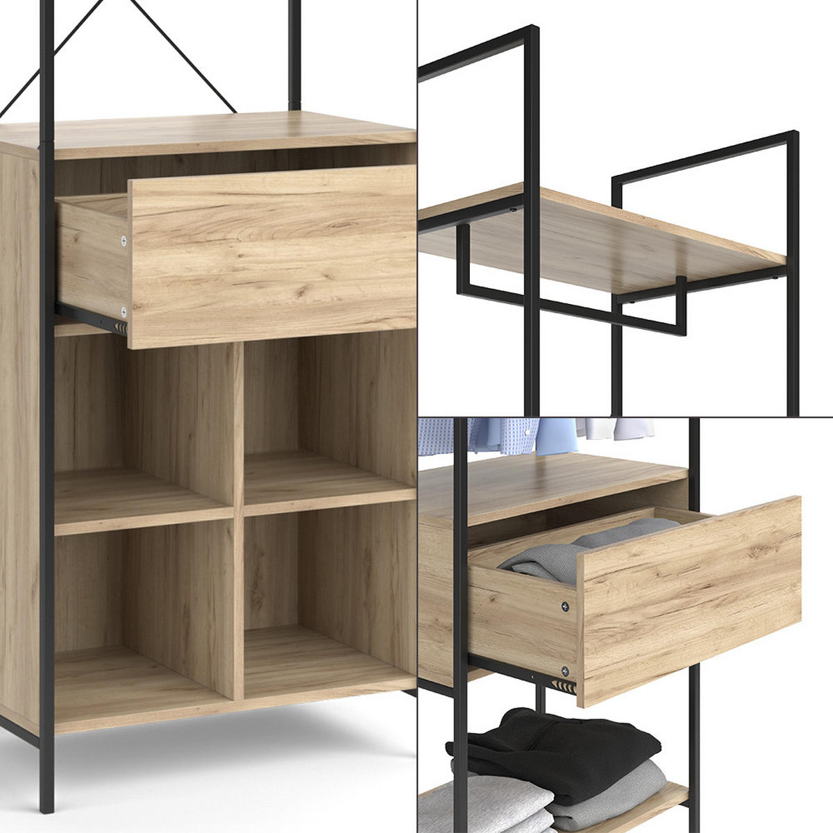 ŠATNÍ SET Enya Dřevo - přírodní/černá, kompozitní dřevo (60/180/40cm) - Vicco