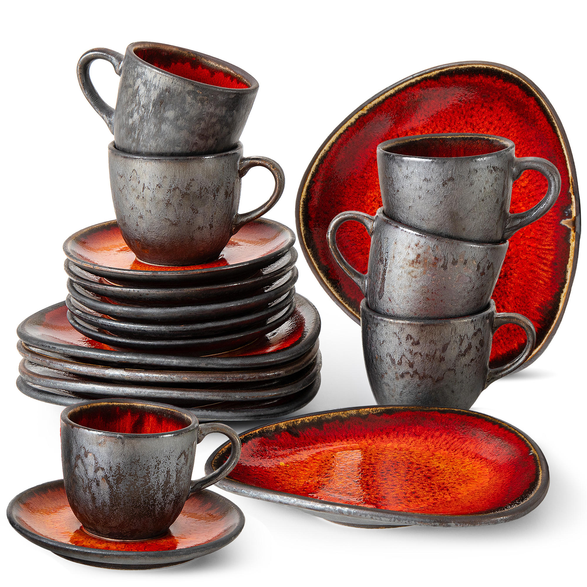 GESCHIRRSET PRIMA, 6-Personen, 18-tlg, Rot - Rot, Keramik (19.5/2.5/17.5cm) - KONSIMO®